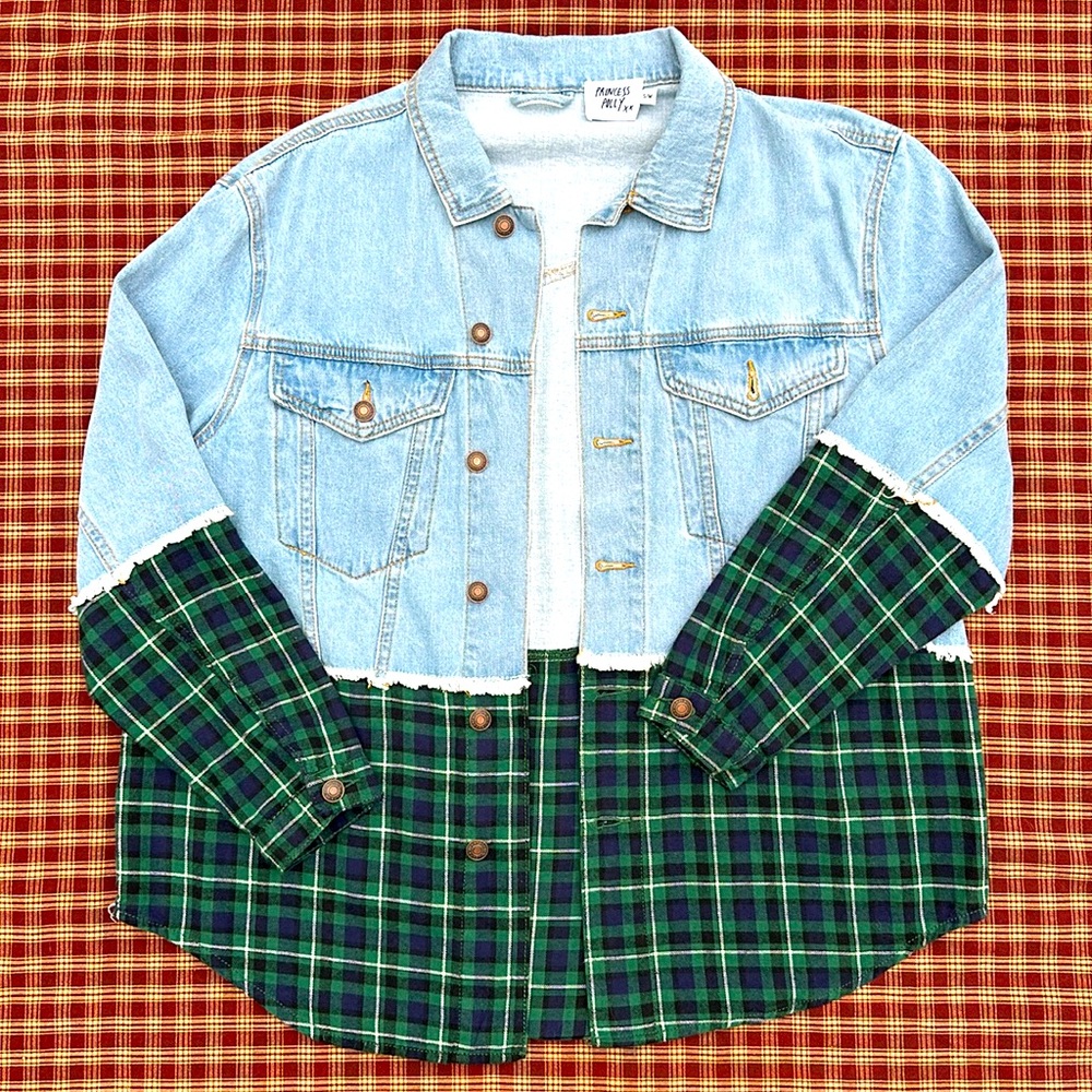 Princess Polly Blue Jean Plaid Jacket - Picture 1 of 6